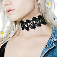 women fashion personality black white lace short necklace hollow flowe ...