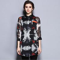 womens going out vintage spring blouseprint shirt collar sleeve black  ...