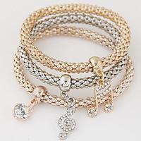 Women\'s Charm Bracelet Rhinestone Simulated Diamond Alloy Simple Style Fashion Music Notes Rainbow Jewelry 1set