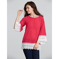 Women\'s Going out Casual/Daily Vintage Simple Blouse, Patchwork Round Neck ¾ Sleeve Polyester