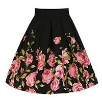 Women\'s Floral Black Skirts, Vintage Knee-length