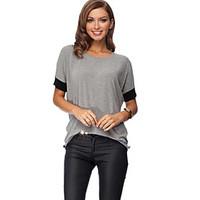 womens color block black gray t shirt round neck short sleeve