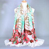 womens fashion voile flowers print cotton vintage scarf whitepinkkhaki ...