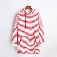 Women\'s Casual/Daily Going out Hoodie Striped Round Neck Micro-elastic Polyester Long Sleeve Winter