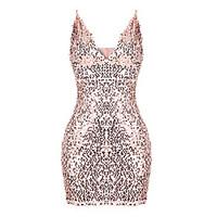 Women\'s Sequin Casual/Daily Club Sexy Simple Bodycon DressSolid Backless Sequins Strap Mini Sleeveless Gold Summer Mid Rise