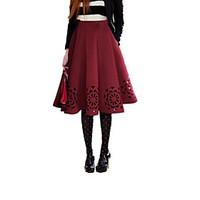 womens a line solid skirts casualdaily high rise knee length elasticit ...