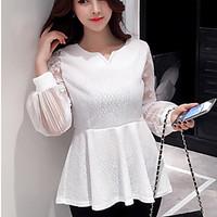 womens casualdaily simple blouse solid v neck long sleeve white black  ...