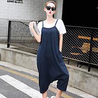 Women\'s Loose / HaremCasual/Daily Simple Solid Denim / Ruffle Strap Sleeveless Mid Rise Cotton / Polyester Micro-elastic Summer