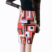 womens print orange skirts street chic knee length