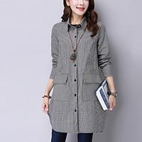 womens casualdaily street chic fall shirt check shirt collar long slee ...