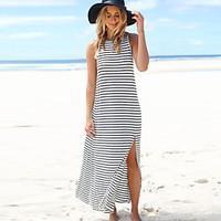 Women\'s Fine Stripe Sexy/Beach Striped Sweater Dress, Strap Maxi Polyester