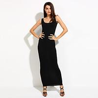 Women\'s Deep U Dress , Spandex/Polyester Maxi Sleeveless