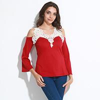 women autumn sexy off shoulder blouse elegant lace v neck shirt ladies ...