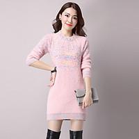 womens casualdaily long pullover print pink beige gray round neck wool ...