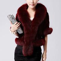 Women\'s Casual/Daily / Party/Cocktail Simple Cloak/Capes, Solid Round Neck ½ Length Sleeve Fall / Winter Multi-color Rabbit Fur / Faux Fur