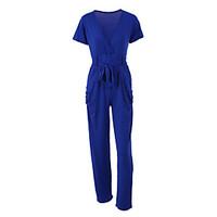 womens sexy plus size v neck short sleeve jumpsuits with belt l xxxl