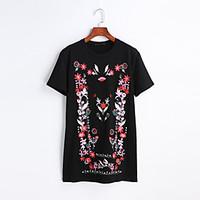 Women\'s Embroidery Going out Cute A Line Dress, Embroidered V Neck Above Knee Short Sleeve Cotton Spring Summer Mid Rise Micro-elastic Medium