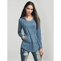 womens casualdaily simple winter t shirt solid hooded long sleeve blue ...