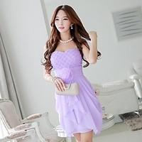 womens party dress solid above knee sleeveless purple polyester spande ...