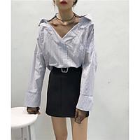 womens casualdaily simple spring summer shirt solid striped shirt coll ...