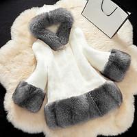 womens street chic fur coat color block v neck long sleeve winter whit ...