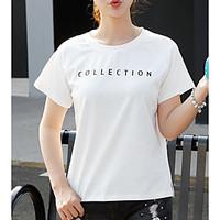 Women\'s Casual/Daily Simple Summer T-shirt, Solid Print Round Neck Short Sleeve Cotton Thin