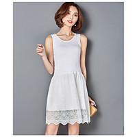Women\'s Casual/Daily Simple Loose Dress, Solid U Neck Maxi Sleeveless Cotton Polyester Summer High Rise Micro-elastic Thin