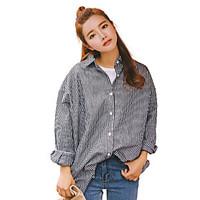 Women\'s Graduation Business Other Casual Simple Cute Street chic Summer Shirt, Striped Lines / Waves Stripe Shirt Collar Long Sleeve Cotton