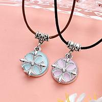 womens pendant necklaces candy color clover flower pu leather alloy un ...