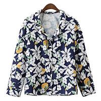 Women\'s Dailywear Simple Autumn/Fall Jacket, Floral Shirt Collar Long Sleeve Regular Polyester