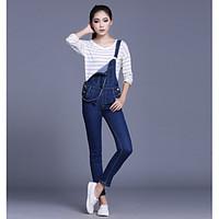 womens mid rise strenchy jeans overalls pants cute simple loose solid