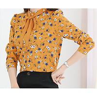 Women\'s Casual/Daily Simple Spring Blouse, Print Crew Neck Long Sleeve Cotton Thin
