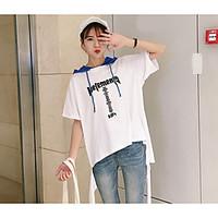 womens casualdaily simple t shirt solid letter hooded short sleeve cot ...