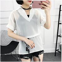 womens casualdaily simple blouse solid asymmetrical short sleeve other ...