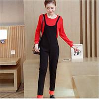 Women\'s Going out Casual/Daily Simple Cute Spring Fall T-shirt Pant Suits, Solid Strap Long Sleeve