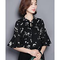 womens casualdaily simple blouse print round neck length sleeve rayon