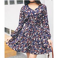 Women\'s Casual/Daily Simple Chiffon Dress, Print V Neck Above Knee Long Sleeve Others Spring Summer Mid Rise Micro-elastic Thin
