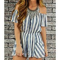 Women\'s High Rise Casual/Daily Rompers, Simple Straight Pure Color Stripe Summer