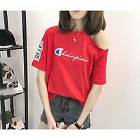 womens casualdaily simple t shirt solid letter round neck short sleeve ...