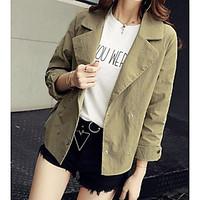 Women\'s Casual/Daily Simple Summer Jacket, Solid Notch Lapel Long Sleeve Regular Linen