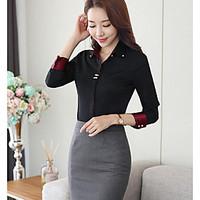 womens casualdaily simple shirt solid shirt collar long sleeve polyest ...