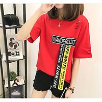 womens casualdaily simple t shirt solid letter round neck short sleeve ...