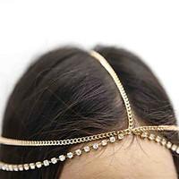 women bohemian crystal tassel gold silver color metal chain hair bands ...