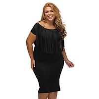 Women\'s Off The ShoulderTassel Short Sleeve Fringe Top Plus Size Dress