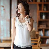 womens plus size lace whitebeige vest lace round neck sleeveless lace