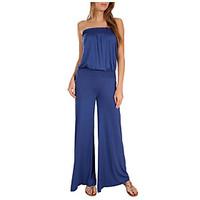 Women\'s Wide Leg Solid Street chic Strapless Sleeveless Jumpsuits/Wide Leg Pants