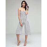 Women\'s Sexy Strapless Striped Casual Wide Leg Flare Trousers /Pants / Jumpsuits