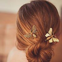 Women Crystal Acrylic Alloy Luxurious and Beautiful Hair Accessory Fashion Metal Butterfly Hairpin 1 Piece