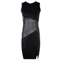 womens bodycon inelastic sleeveless knee length dress polyester