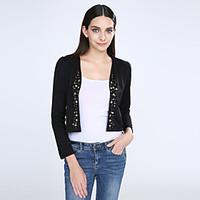 Women\'s White/Black Blazer, Shirt Collar Puff Sleeve